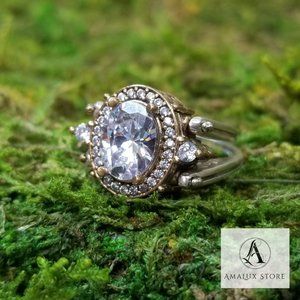 Reversible Silver/Brass Pink/White Diamond Ring